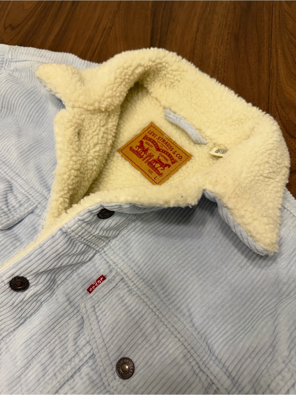 Levi's  Light Blue Corduroy Jacket with Cream Sherpa Collar Men’s L